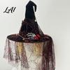 Unique Holiday Party Decor Punk Skeleton Hand Witch Hat with Spider And Veil Black Large Indoor Outdoor Festive Wizard Costume Accessory for Adults,