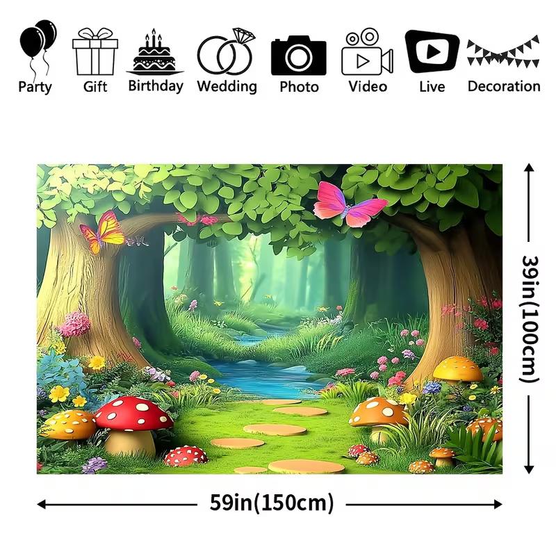 2D Enchanted Stream Forest Backdrop, 2D Fairy Tale Kids Party Decor