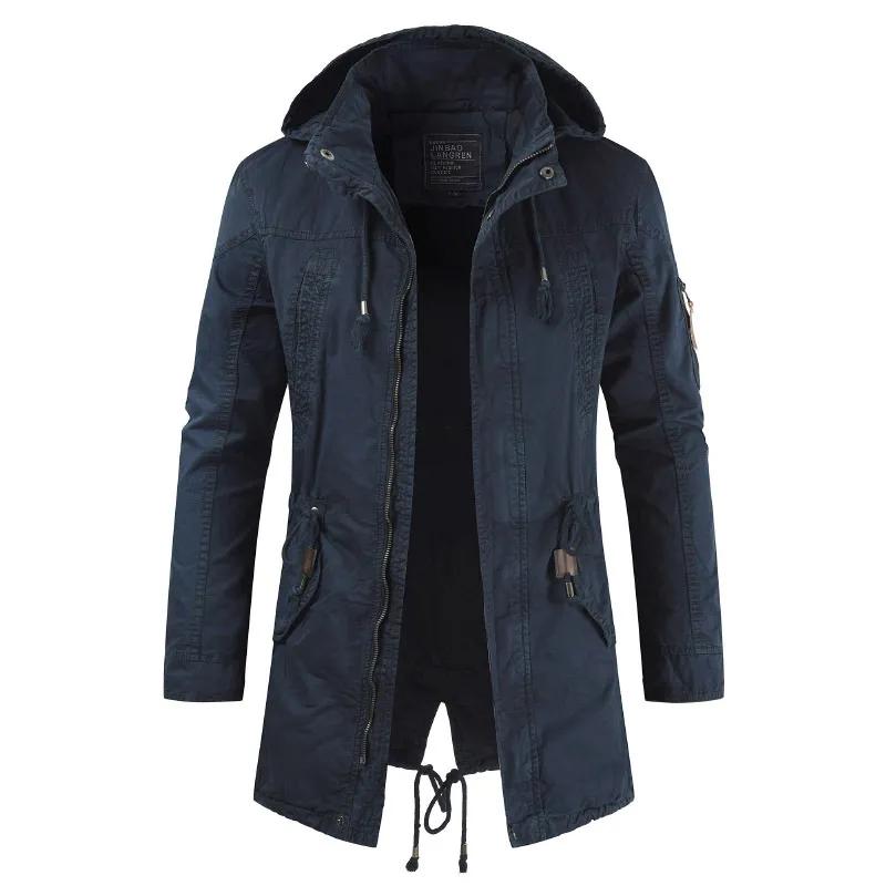 Autumn Winter Men's Slim Fit Jacket High Neck Man Trench Breasted Outerwear Casual Top Coat Windbreaker Windproof Clothing