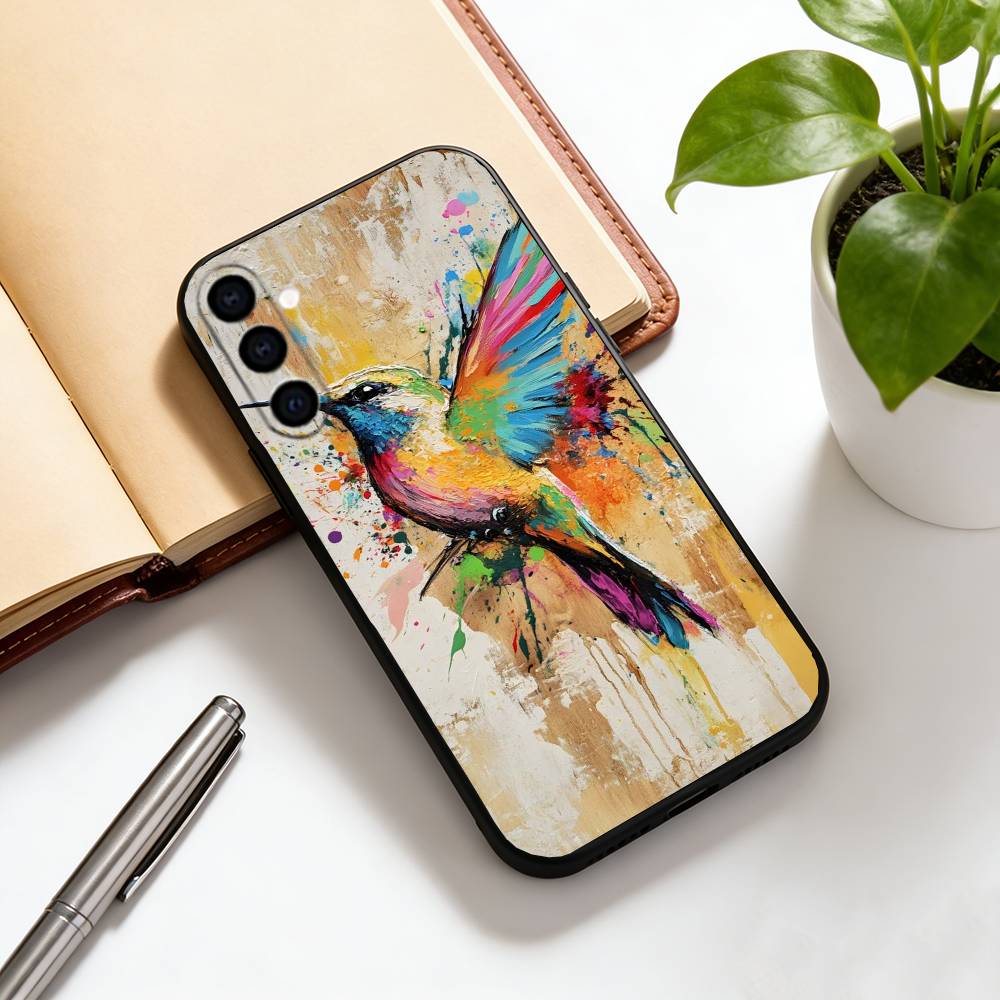 Красочная птица колибри Чехол для телефона для Samsung Galaxy A73, A72, A71, A70, A53, A52, A51, Мягкий силиконовый черный чехол
