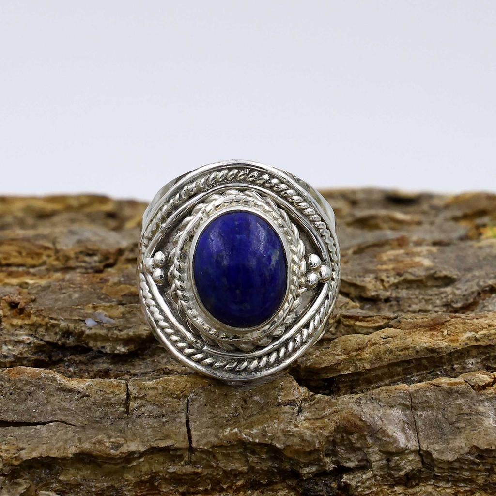 Кольцо с драгоценным камнем лазурит, дизайнерское кольцо, эффектное кольцо, богемное кольцо, подарок для нее, модные украшения, серебро 925 пробы