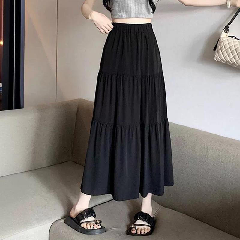 Long 1pc Skirts High Waist Skirts Aline Skirts Polyester Chiffon White Elastic Women Vintage