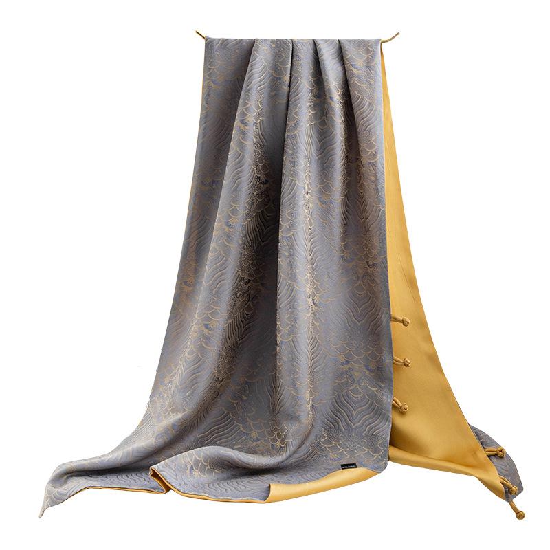 New Chinese Style Double Layer Silk Scarf Cheongsam with Shawl and Buckle Mulberry Silk Scarf for Mother