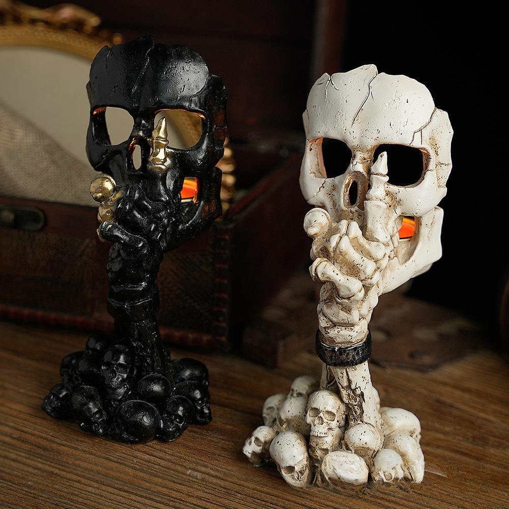 Жуткий подсвечник для чайной свечи, украшения на Хэллоуин, ужасный скелет, череп, подсвечник для чайных свечей, подсвечник из смолы, готический домашний декор