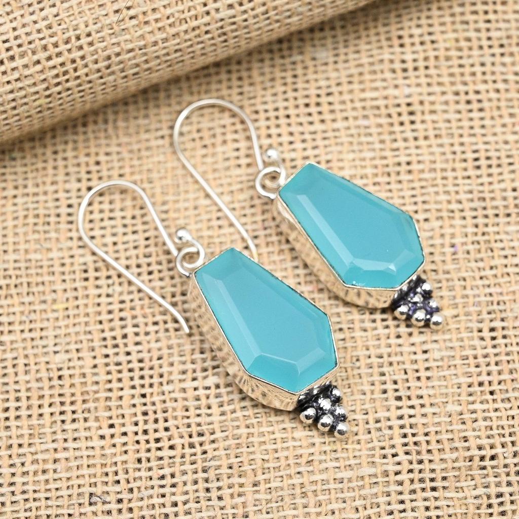 Ювелирные изделия из сережек ручной работы из стерлингового серебра 925 пробы с синим халцедоном на День Благодарения