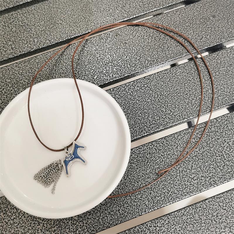 Titanium Steel Horse Pony Tassel Pendant Necklaces Women Mujer Adjusting Long Rope Sweater Chain Neck Accessories Gifts