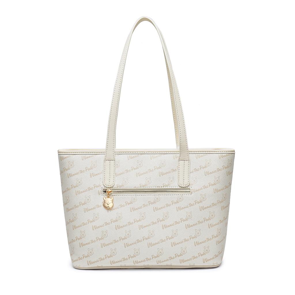 New Disney Winnie The Pooh Series PVC Tote Bag, Shopping Bag, Shoulder Bag Regular Women's Ecru/Pink DHF51737-C