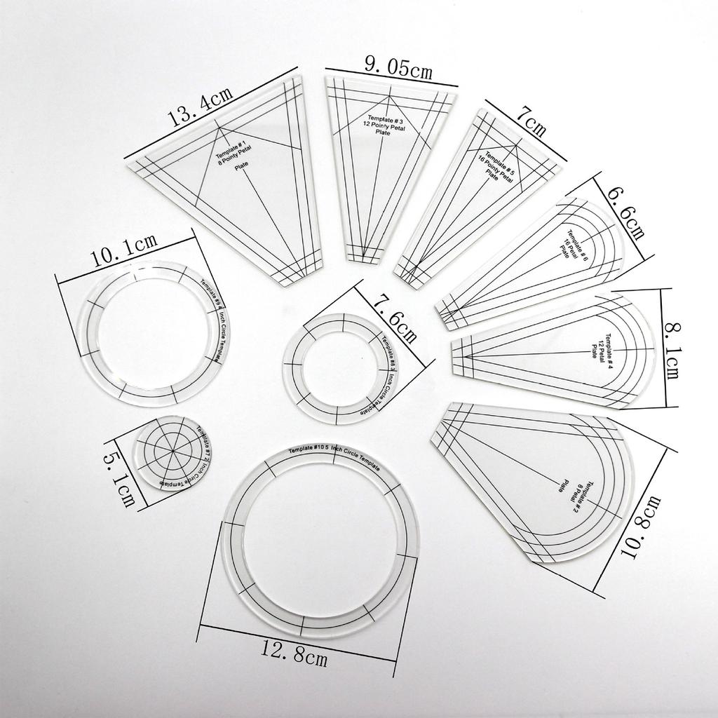 10 Pcs Quilting Template Ruler Multifunctional Regular Plate Template Acrylic Clear Patchwork Ruler for Sewing Quilting