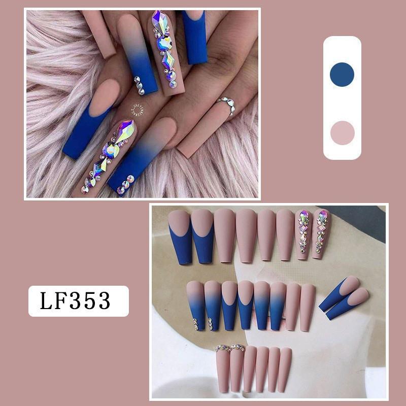24PCS/SET Quick Nails Flower Diamond Manicure Long Ballet False Nails Waterproof Wearable Ready-made Nail Stickers