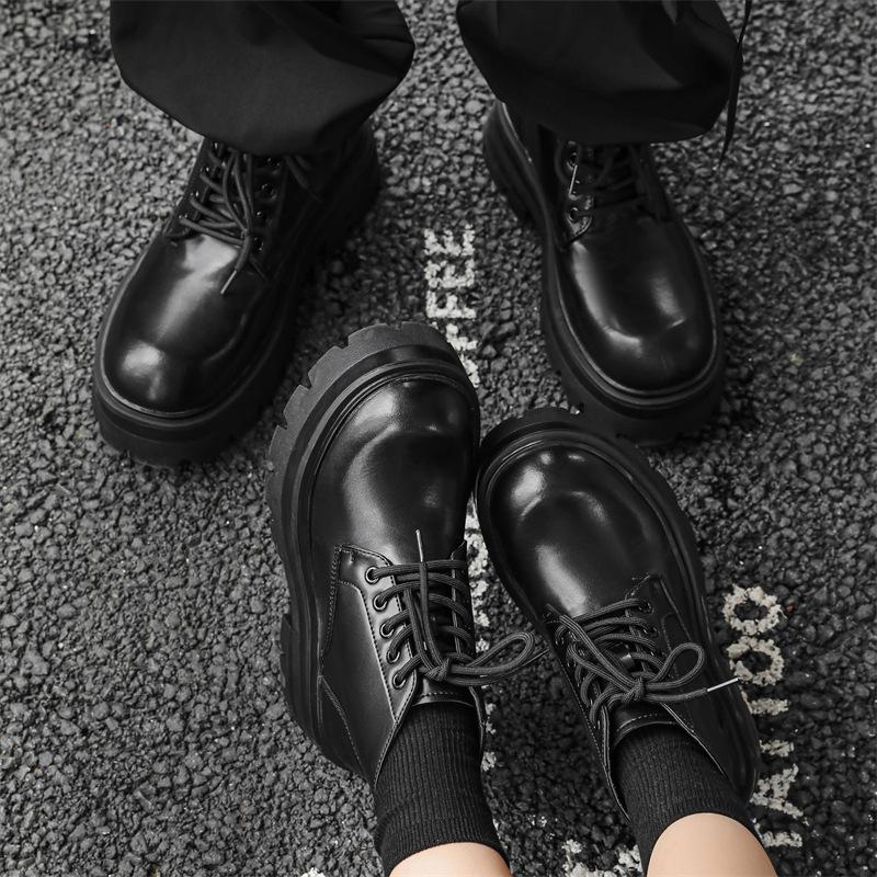 Martin boots couple British style mid-top leather shoes autumn and winter platform heightening black tooling locomotive boots 5643-J