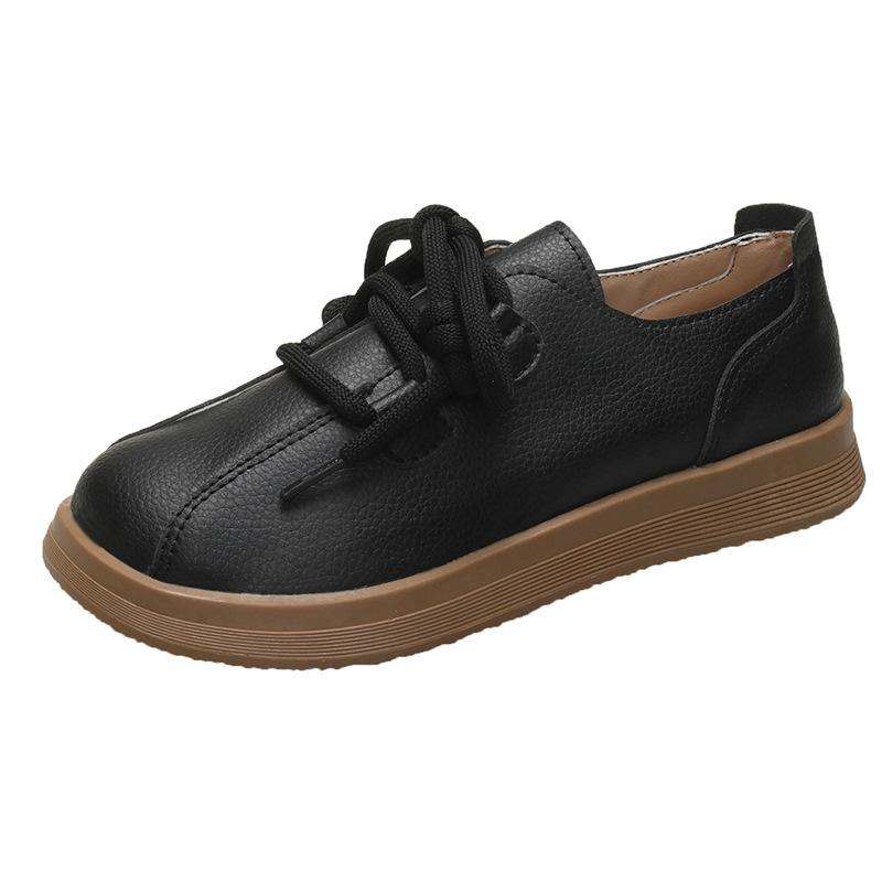 Shallow Lace-up Student Small Leather Shoes Fashionable Soft-soled Platform Doudou Shoes 2025 Spring New Women's Single Shoes