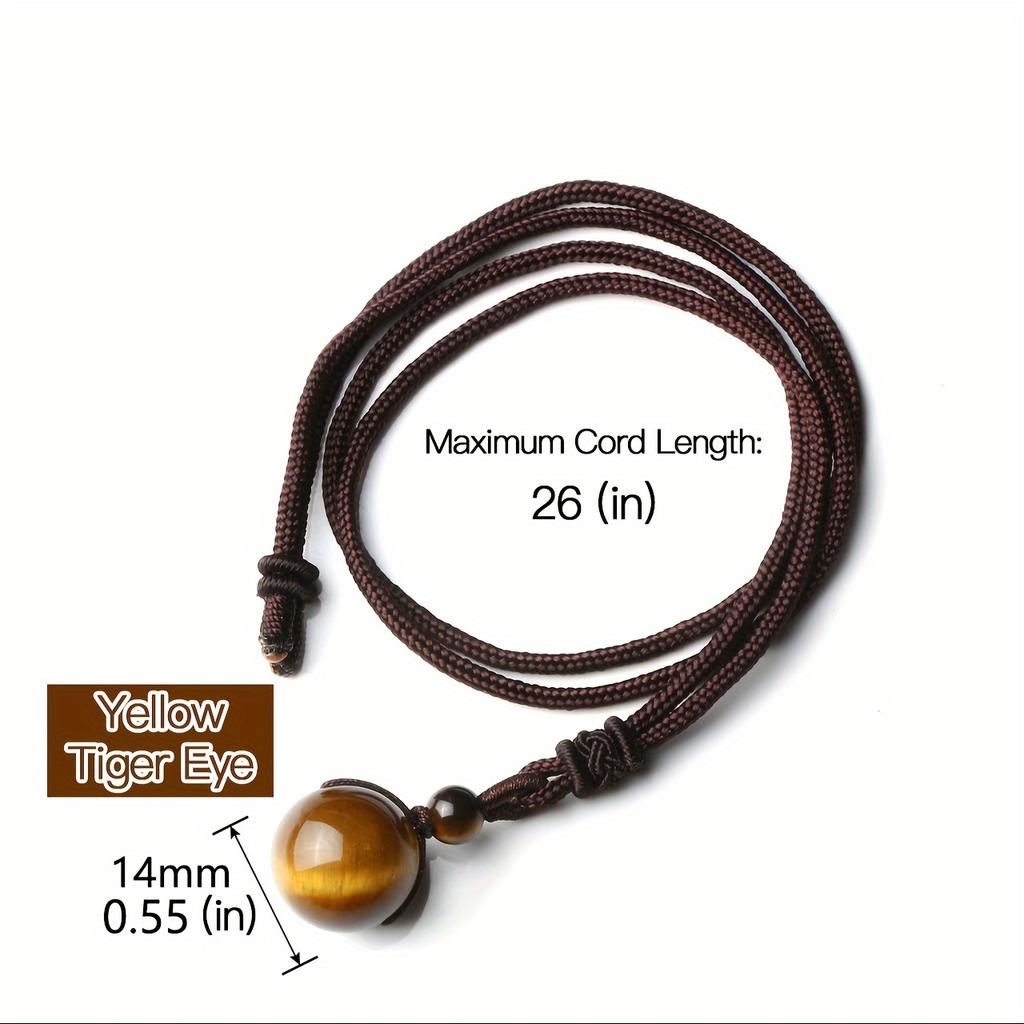 two-piece set, round natural tiger's eye necklace,, adjustable braided rope natural stone pendant necklace + natural stone bracelet, Valentine's Day