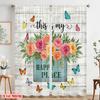 2pcs 2D flat printing Curtain Floral Butterflies Happy Place Sign Polyester Without Electricity Festive Curtains Perfect for