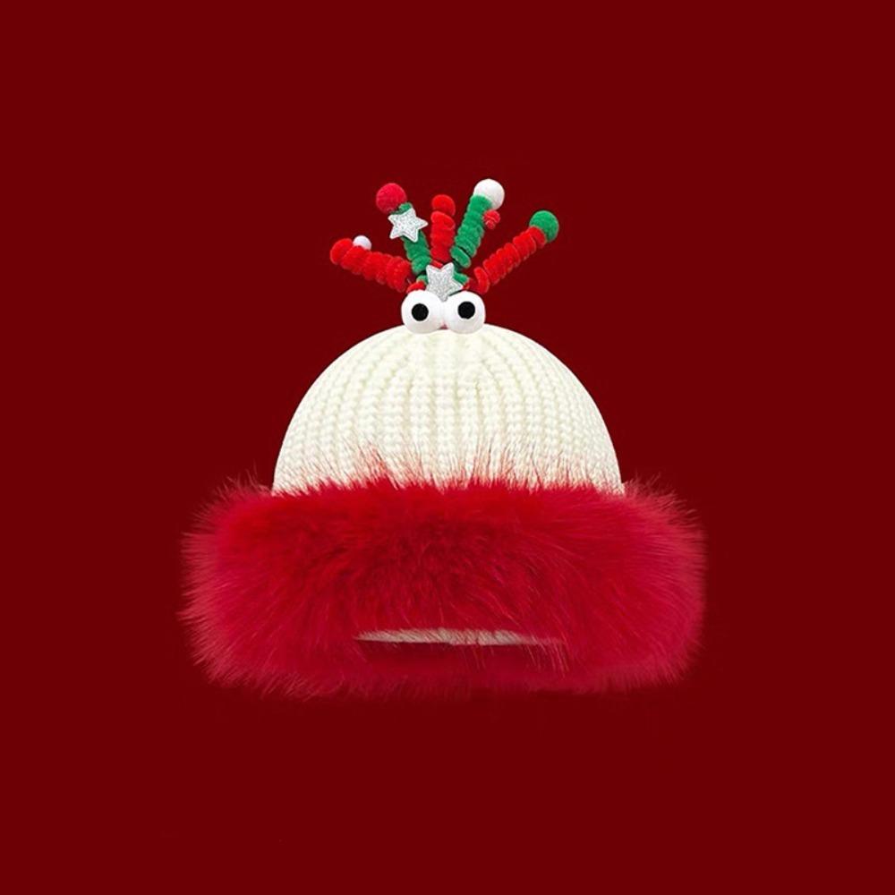 Soft Christmas Plush Cap Windproof Thickened Brimless Cap Versatile Red Knitted Woolen Hat Outdoor