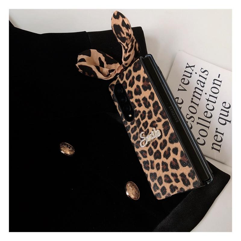 Cute Leopard Bunny Ears Leather Phone Case For Samsung Galaxy Z Fold3 4 S22 S21 S20 A12 A22 A32 A52 A72 A03s A13 A33 A53 A73 M53