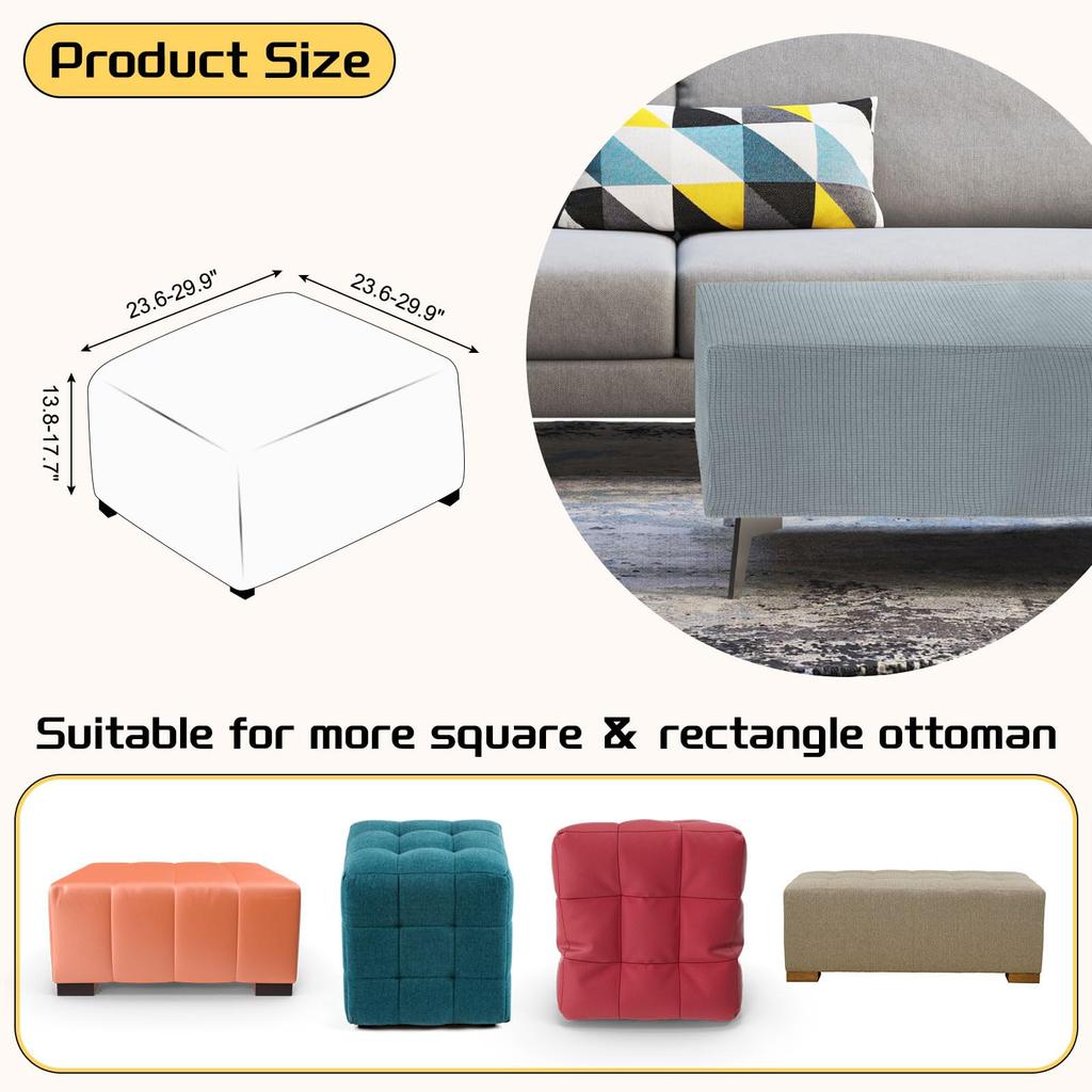 uxcell Square Jacquard Ottoman Slipcover with Elastic Stretch Footrest Stool Cover for Living Room Furniture Protector Medium Bottom, (Gray, Size)