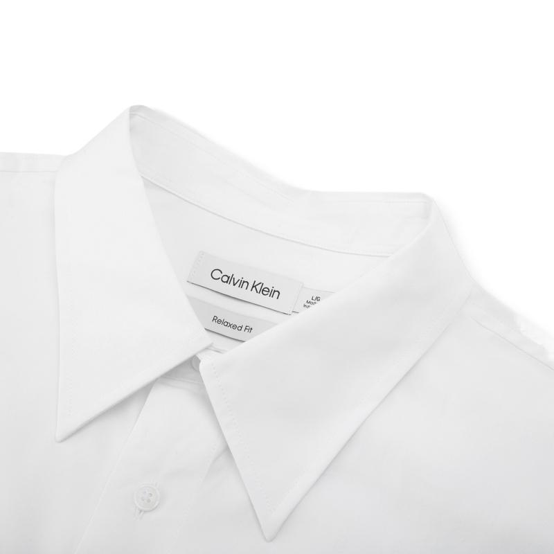 Calvin Klein Solid Color Single-Breasted Loose Cotton Short Sleeve Shirt Men Tops Moonlight-White 40LM114-YAA