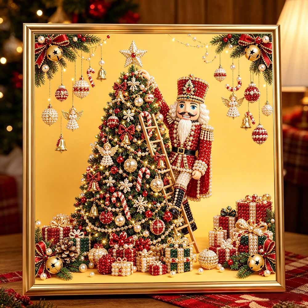 Набор для DIY-рисования жемчугом в рамке с декором Щелкунчик для Рождественской елки 5D Сверкающее жемчужное искусство Холст Готов к демонстрации Домашний декор Идея для подарка
