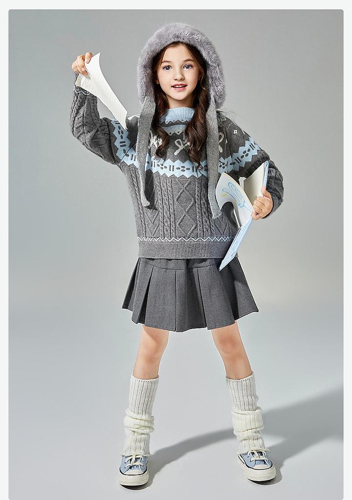 Girls' Retro Fair Isle Color-Blocked Sweater