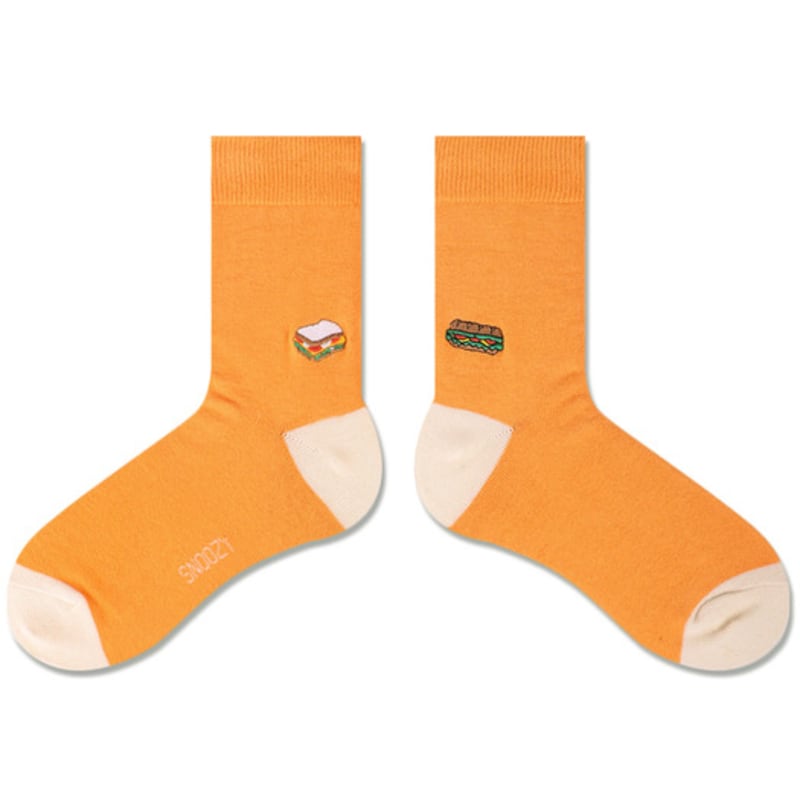 SNOOZY Sandwich Embroidered Socks (Marigold)