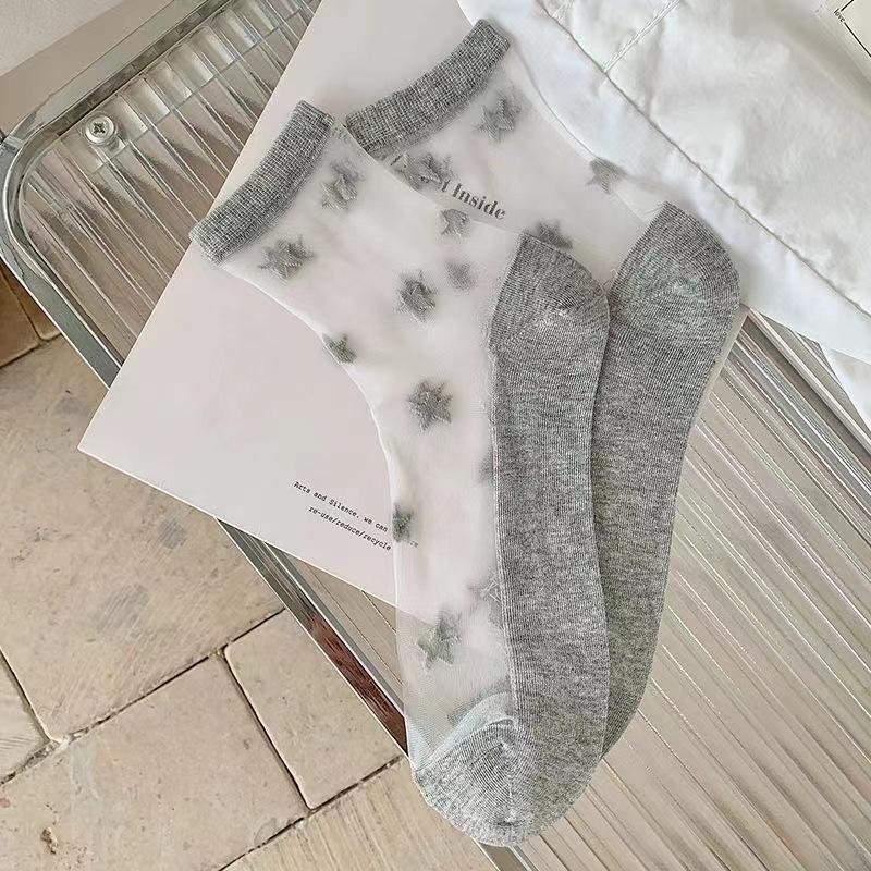 Тонкие прозрачные носки из стекловолокна для весны и лета, женские носки до середины икры, улыбающиеся, милые и дышащие хлопковые носки для студенческих ног