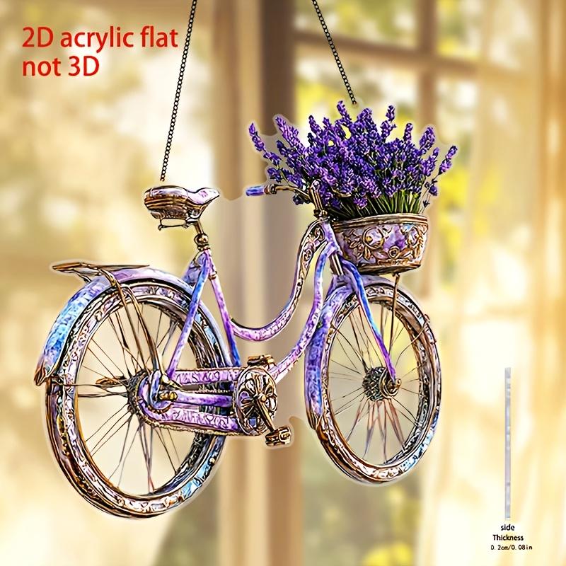 Acrylic 2D Flat Lavender Bike Decorative Pendant Catcher - 20cm X 20cm Vintage, Perfect for Home & Garden Decorations, Cafe