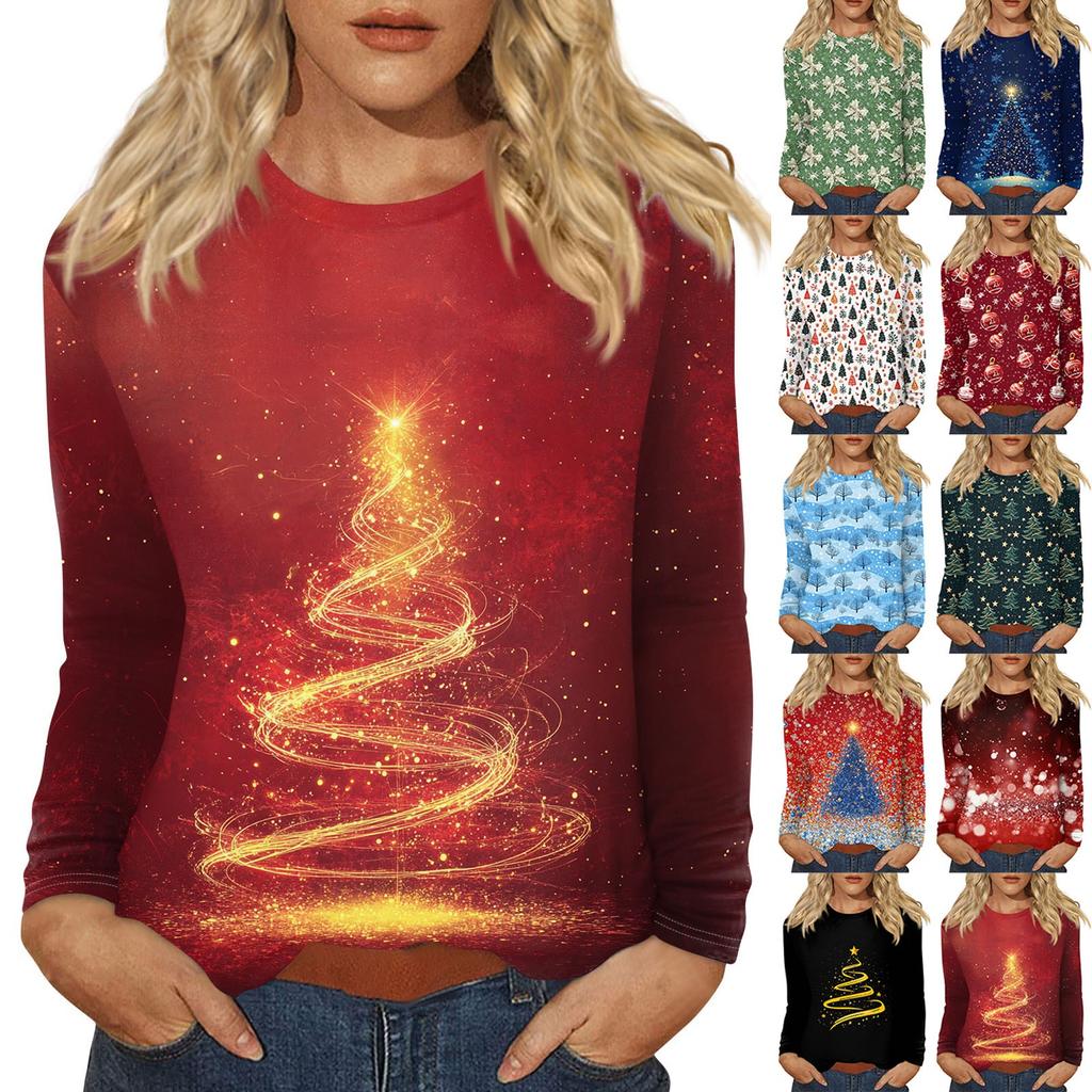 Long Sleeve Shirts For Women Cute Christmas Day Print Graphic Tees Blouses Casual Plus Size Basic Tops Pullover