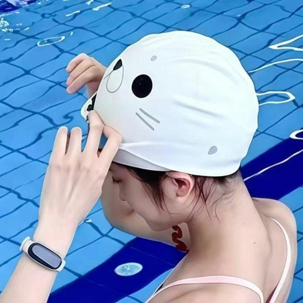 Non-Slip Seal Swim Cap Ear Protection Cartoon Swim Cap Silicone Swimming Hat For Adults