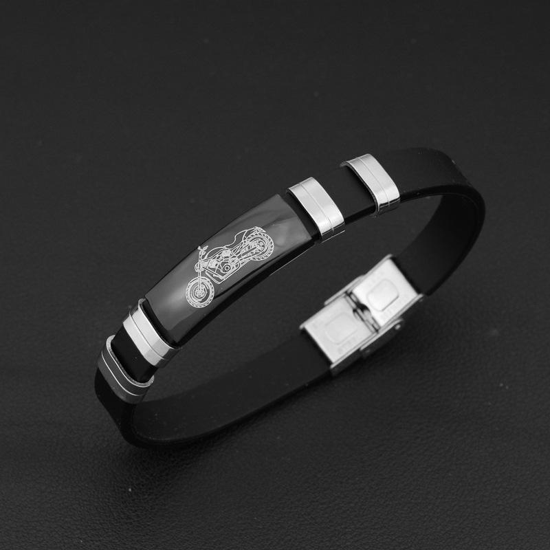 Silicone Bracelet Stainless Steel Bracelet Black Face Motorcycle Men and Women Couple Bracelet