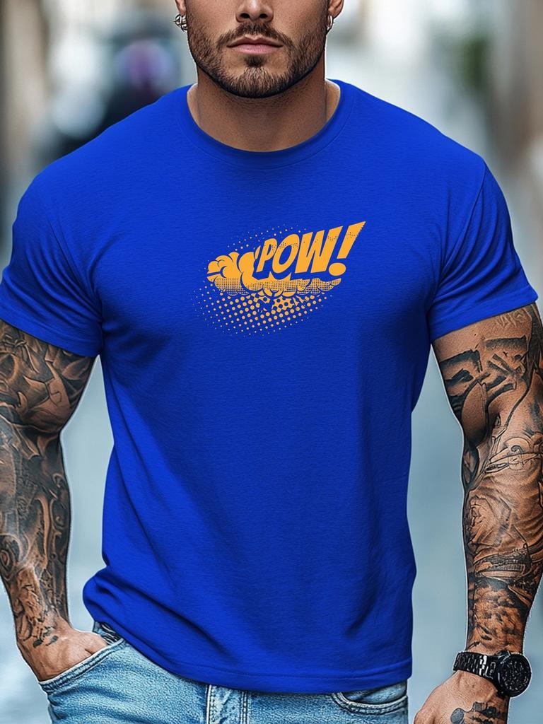 Mens Graphic Tee POW Comic Art Print Short Sleeve Round Neck Breathable Soft Oversized Vibrant Streetwear Daily Tee