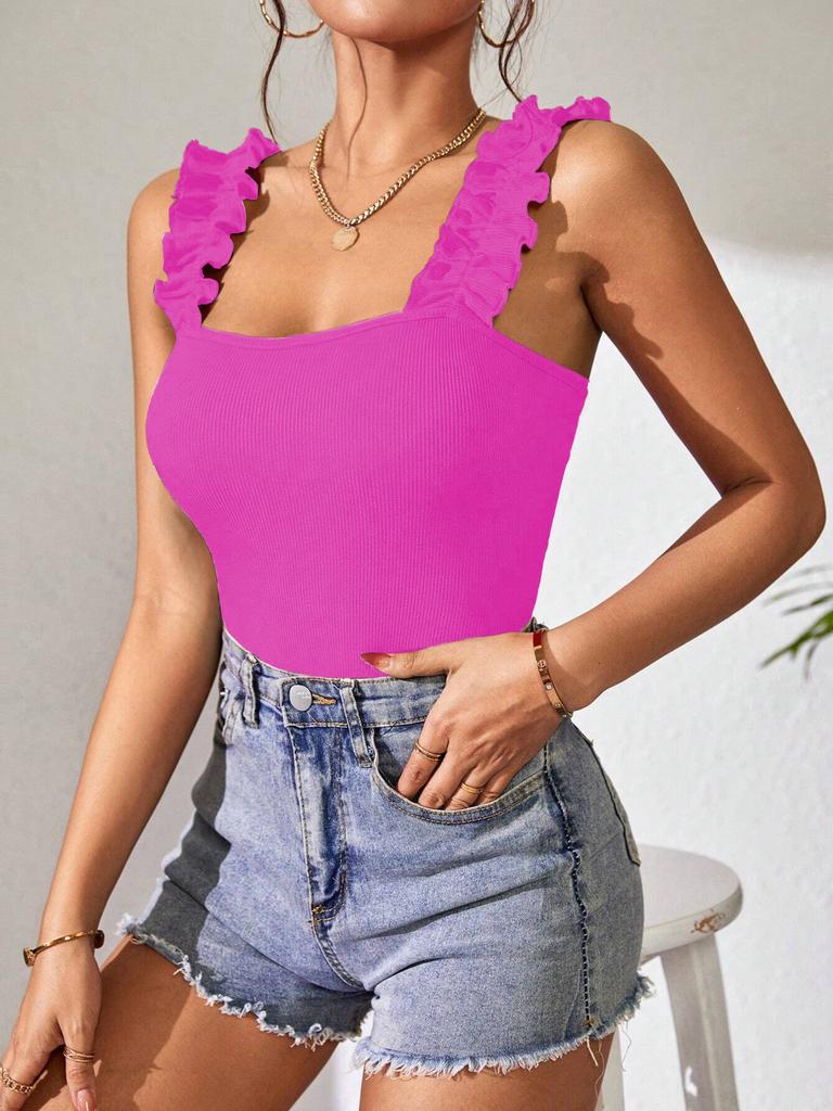 Women's Knitted Camisole Undershirt Tops Solid Color Sexy Inner Take Outside Sleeveless Jumpsuit Basic T-shirts Tank Top