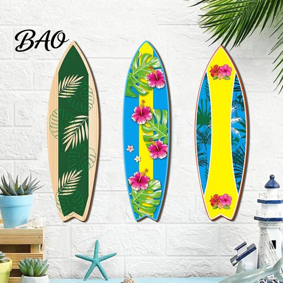 Outdoor Waterproof Sign Hawaiian Surfboard Wall Art, Wooden Tropical Beach Decor Sign, Summer Aloha Theme Hanging Plaque High-density Wood Board