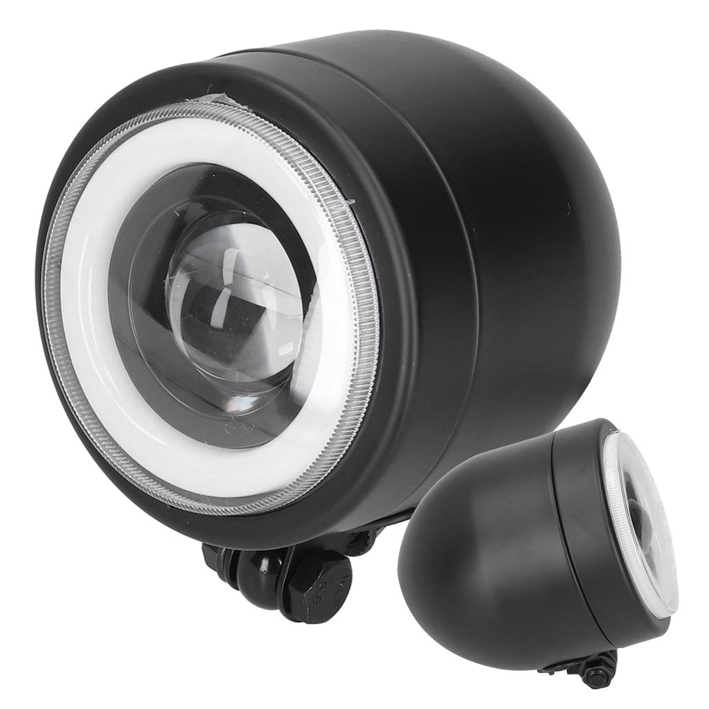 LED Headlight Vintage Round Angel Eye Front Lamp Fit for Motorcycle Cruiser Choppers Bobber Cafe Racer(White Yellow