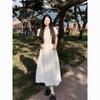 2026 Womens White Puff Sleeve Maxi Dress High Waist Slim Fit Casual Party