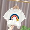 Summer Cotton Children Tshirt Cartoon Rainbow Smile Face Printed Korean Kids Tshirt Boys Girls Comfortable Short Sleeve Tee Top