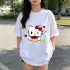 Летняя футболка с коротким рукавом и принтом Hello Kitty, мультяшная, из чистого хлопка, удобная, свободного кроя, для женщин, 2026