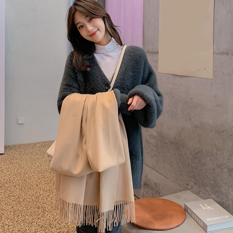 Шерстяной кашемировый шарф женский зимний однотонный новый белый шарф-шаль осенне-зимний мужской искусственный кашемировый шарф