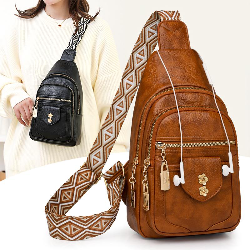 Женская нагрудная сумка, винтажная сумка через плечо из ПУ, многофункциональная сумка через плечо