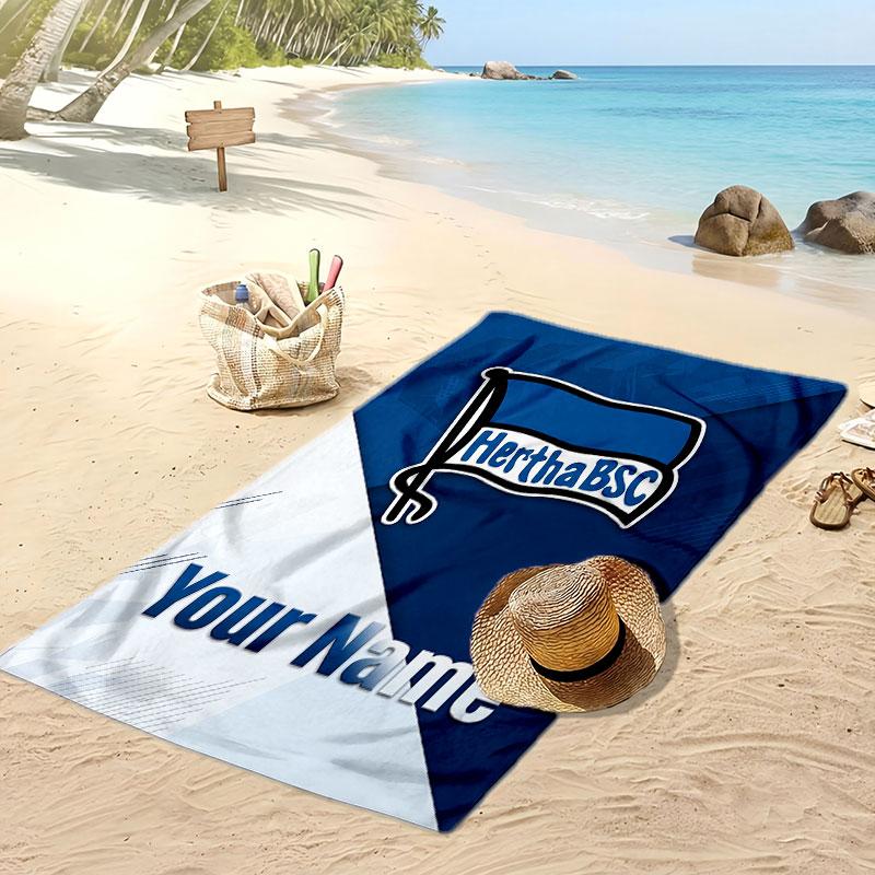 hertha bsc Personalized Printed Beach Towel Soccer Logo Support Custom Name Text Absorbent Towel For Sport Travel Special Gift