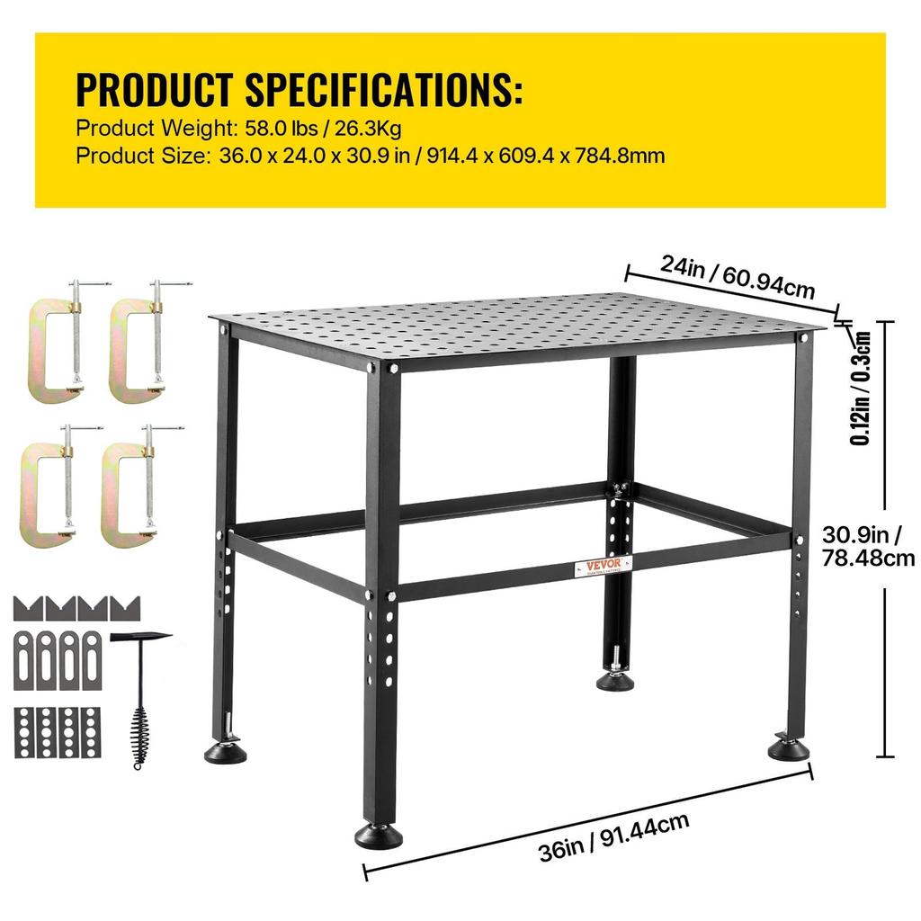 Welding Table 36" x 24" 800LBS Welding Workbench Table with Fixture Holes