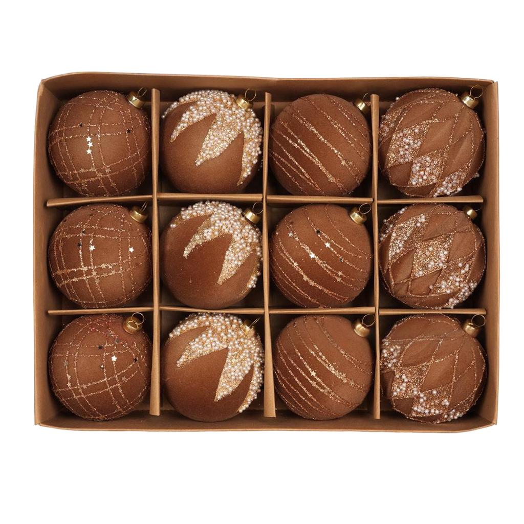 Флокированные елочные шары, Набор флокированных елочных шаров с росписью, Елочные украшения