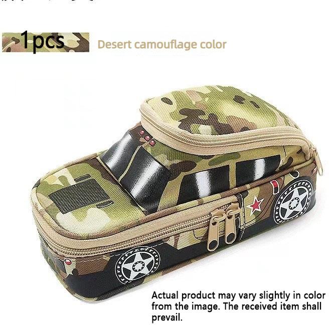 1pc Camouflage Zipper Pencil Case Stationery Organizer Cartoon Pencil Case Car Model Stationery Large Capacity Pencil Case