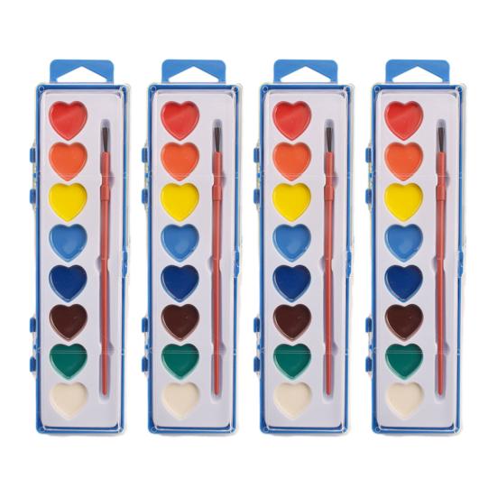 8 Colors Heart Watercolor Washable Water with Brush Valentine's Color Paint Paint Set Day Gifts