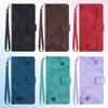 Wrist Strap Embossed Geometric Solid Color Leather Phone Wallet Case Book Stand For iPhone Samsung Xiaomi Oppo Moto Girls Magnetic Card Flip Cover Bag