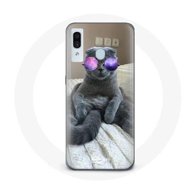 Чехол - Samsung - Galaxy A20 - Мягкий - Защита - Кот в фиолетовых очках
