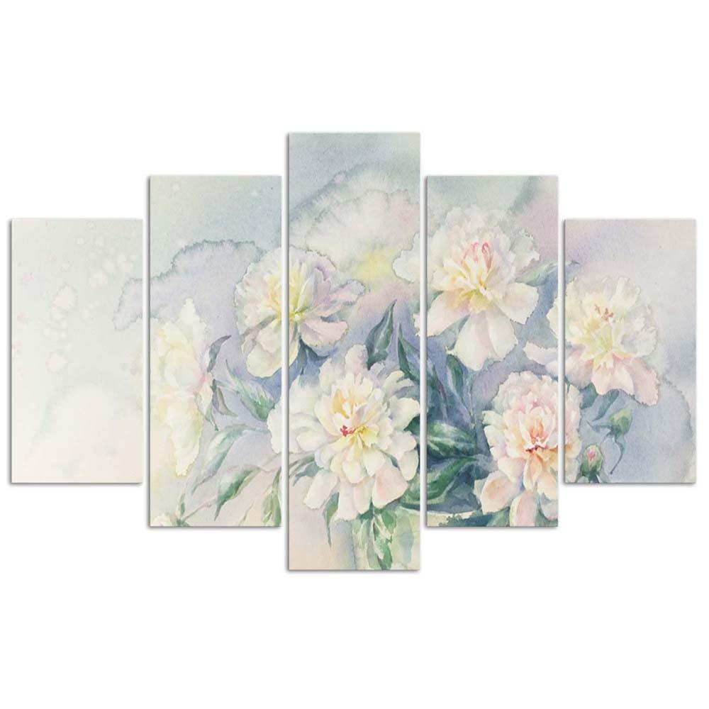 Feeby Five piece picture canvas print, White flowers bouquet