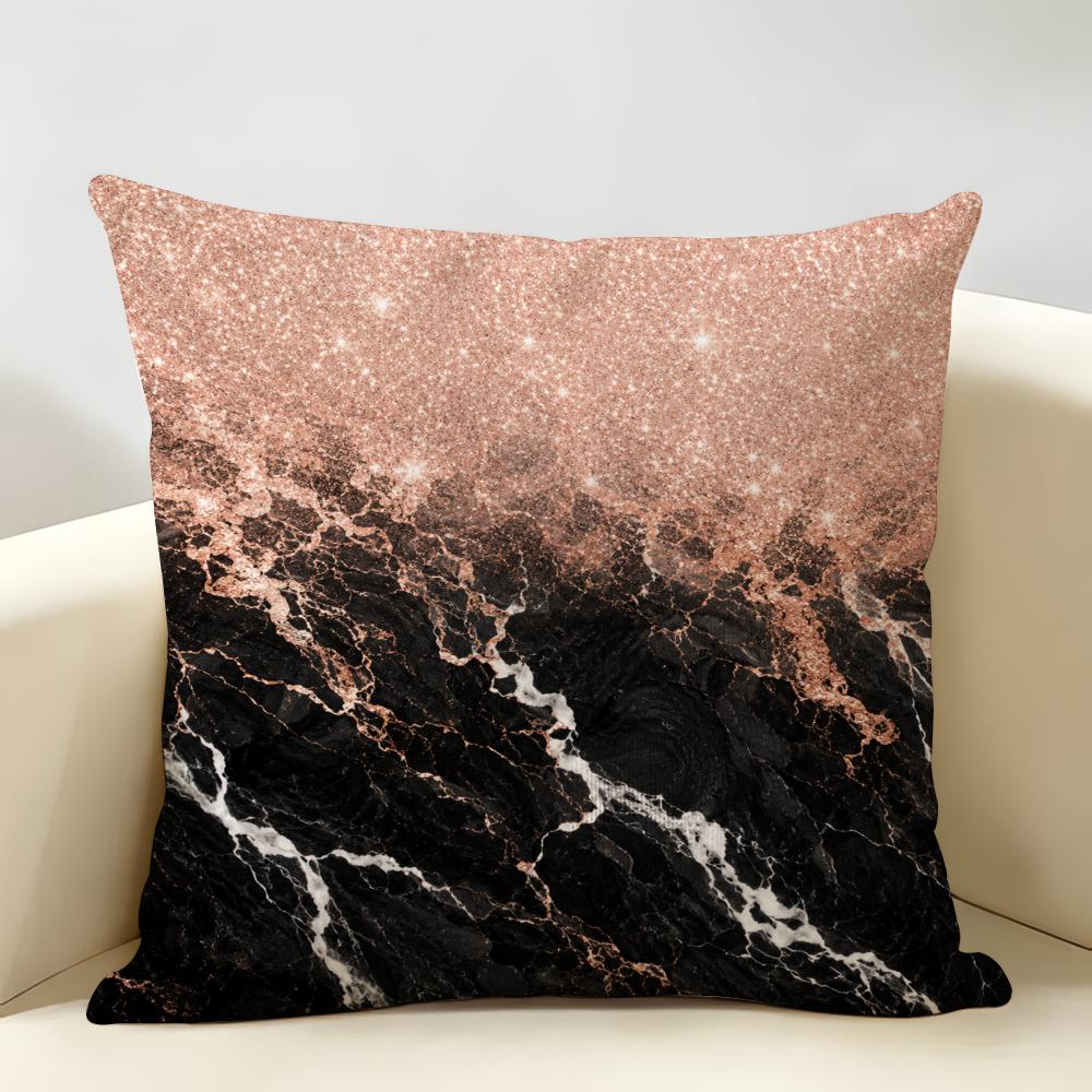 Glitter Marble Gradient Cushion Cover Durable Hypoallergenic Organic Linen Short Pillow Cover Washable