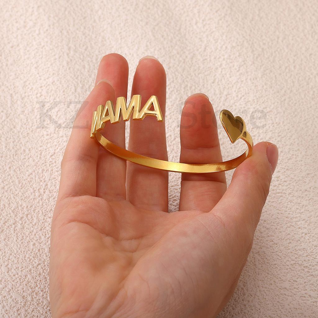 Элегантный браслет-манжета с буквой 'Mama' и сердцем для женщин, с подвесками, золотистого цвета, из нержавеющей стали, открывающийся браслет, украшения ко Дню матери, подарок маме