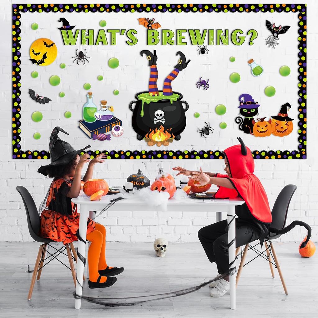 Pasimy Halloween Bulletin Board Decorations Set Halloween Theme Classroom Decor Spider Bat Ghost Pumpkin Cutouts with Borders for Home School Party