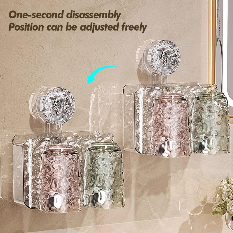 Bathroom Toothbrush Storage Rack Wall Mounted Non Perforated Suction Cup Wash Cup Set Bathroom Storage